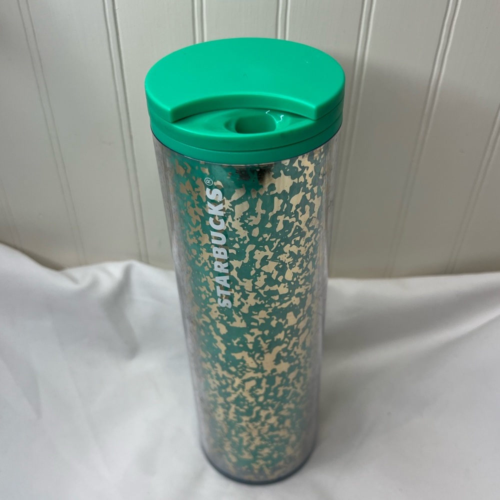 Starbucks Holiday Green & Gold Marble 2020 16oz Insulated Tumbler NWOT